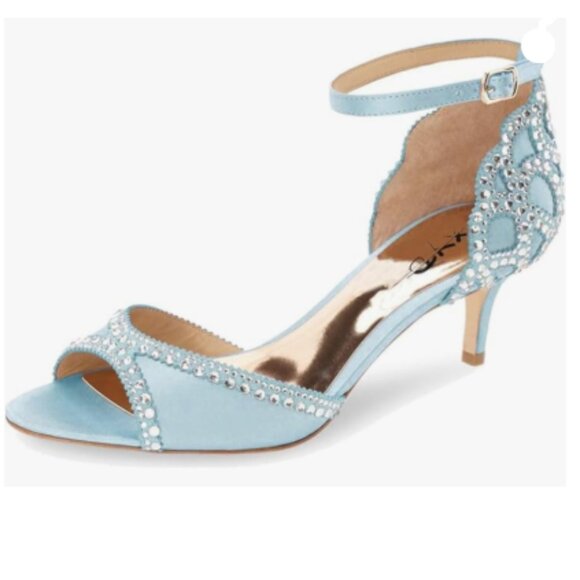 XYD Sky Blue Open Toe Rhinestones Ankle Strap Sandals Low Heel Bridal Shoes - Picture 1 of 8